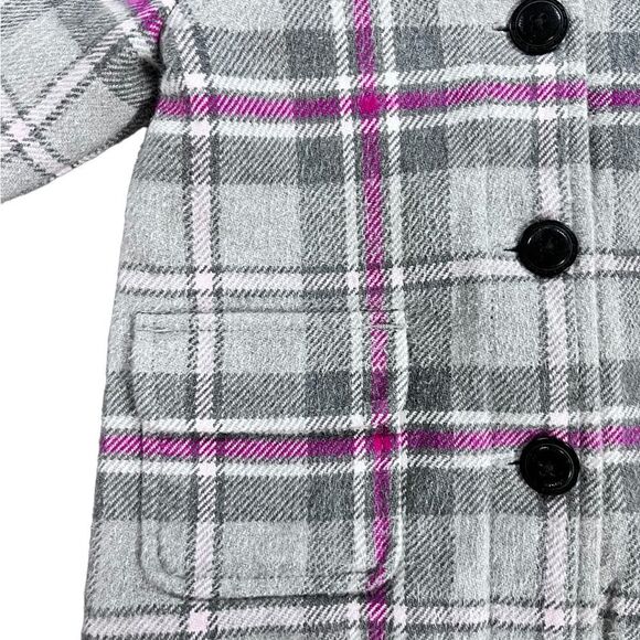 Old Navy Grey and Pink Plaid Pea Coat- 12-18mon - Picture 4 of 11